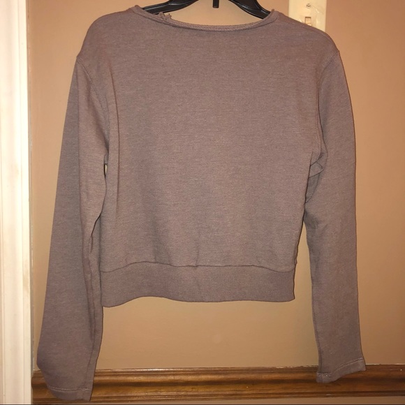 Aerie Twist Knot Cropped French Terry Sweatshirt Brown Medium - Picture 2 of 4